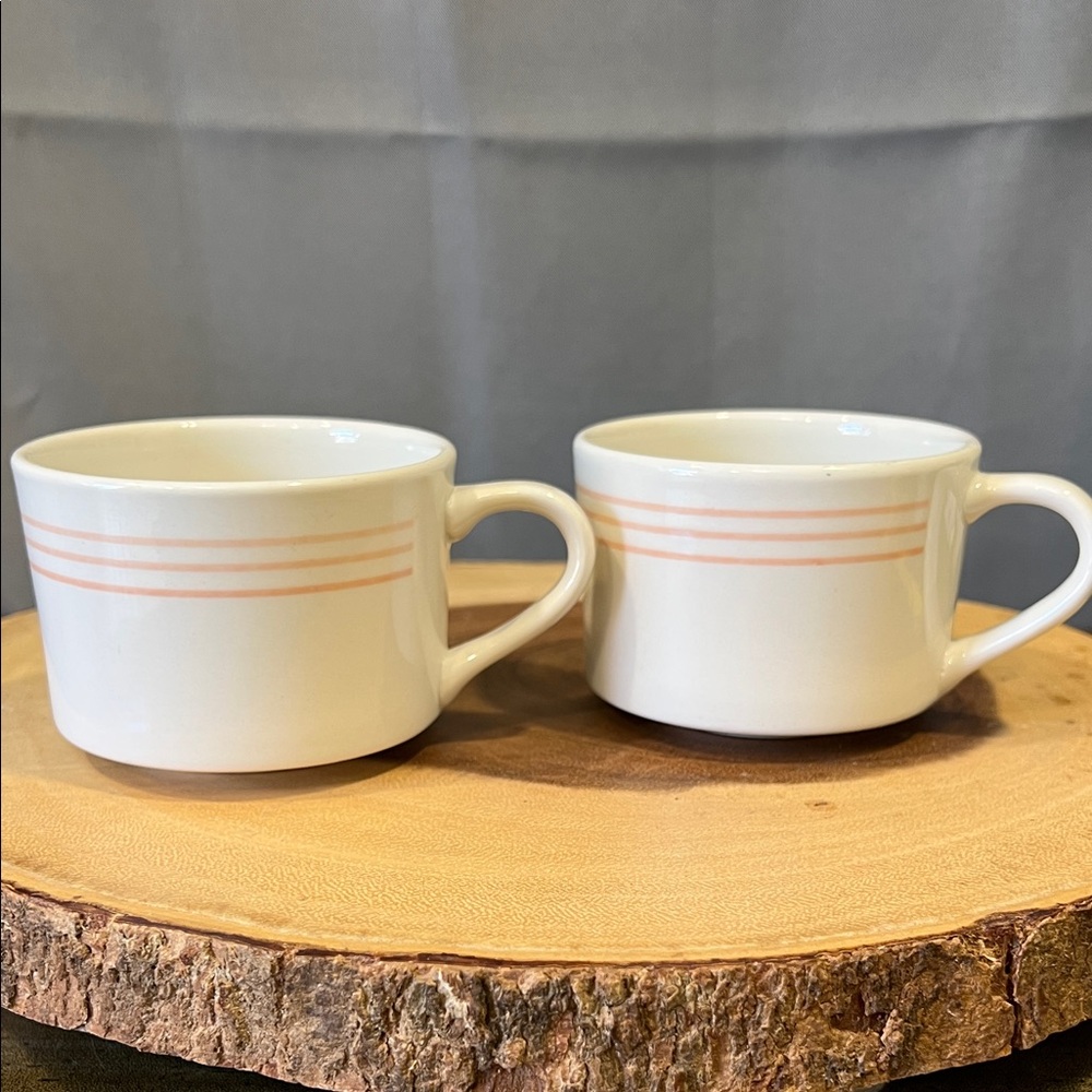 Chic White and Pink Striped Mugs